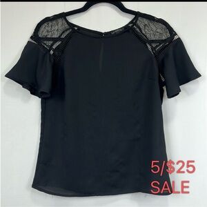 Dynamite Black Short Sleeve Blouse Lace Trim Ruffle Sleeves Size XS 5/$25 SALE